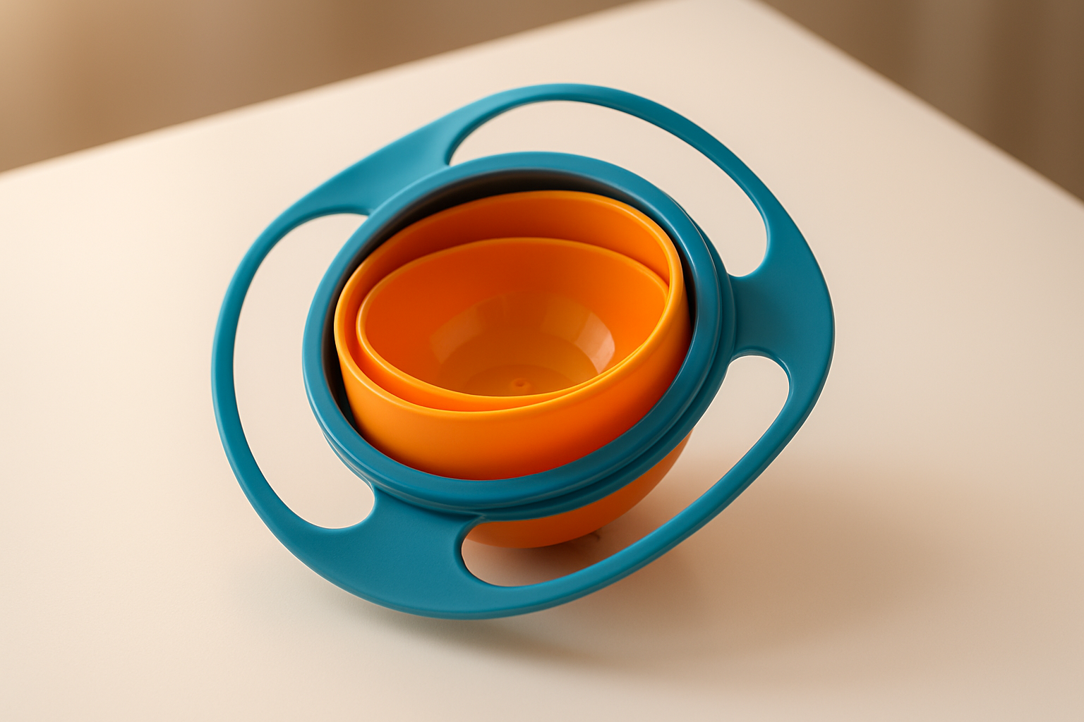 fa mi o poza u bolul meu antivarsare 360 pe varianta albastru-portocaliu pe o masa alba frumos cu lumina misto